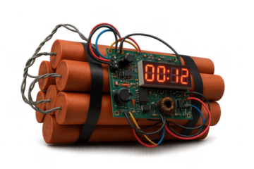 Time Bomb with Digital Timer Counting Down on Transparent Background