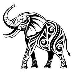 Stylized elephant with tribal patterns