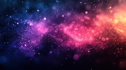 Fototapeta premium Abstract Background with Blurred Bokeh and Sparkling Particles in Gradient Colors of Blue, Purple, and Orange 