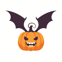 Fototapeta premium Frightening Jack-o'-Lantern with Scary Face and Dark Bat Wings Ready for Halloween Festivities
