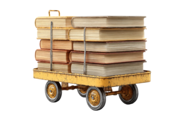 Vintage Yellow Book Truck Cart Loaded with Books