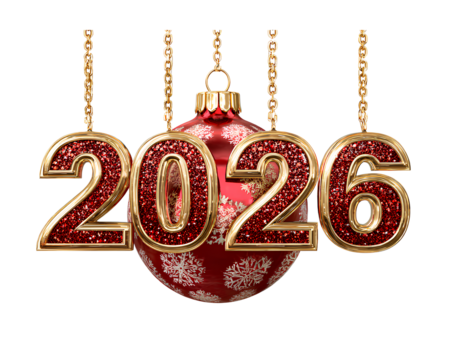 3d golden number 2026 hanging on chains