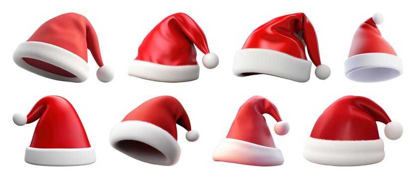 PNG Festive Santa hats collection, element set on transparent background