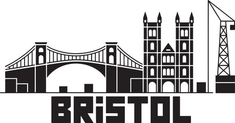 Fototapeta premium Bristol Skyline Silhouette Vector Illustration of Cityscape with Famous Landmarks and Text