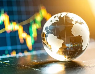 crystal globe reflecting economic trends and geographical insights on a chart
