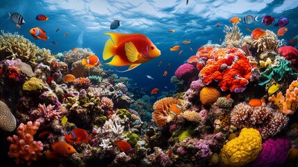 A colorful coral reef with vibrant fish in the ocean