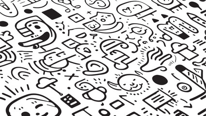 Obraz premium Black and White Doodle Pattern with Abstract Shapes and Fun Designs for Creative Backgrounds and Artistic Projects