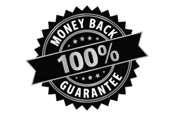 Assurance emblem with 100 percent cash refund for customer loyalty