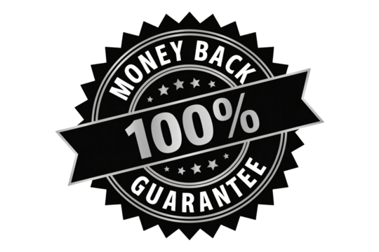 Assurance emblem with 100 percent cash refund for customer loyalty