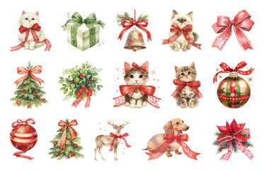 Fototapeta premium PNG Vintage Christmas animal illustrations, element set on transparent background