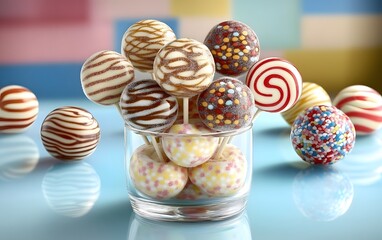 Delicious Colorful Lollipop Candy Sticks in Glass
