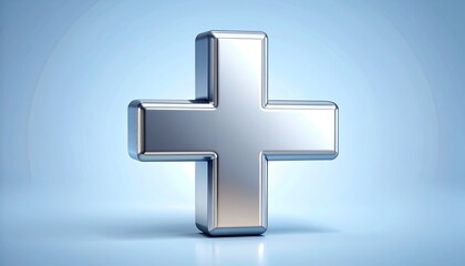Obraz premium Metallic plus symbol on a light blue background