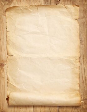 Aged parchment scroll rests on a wooden surface, showcasing its vintage texture and subtle hues.