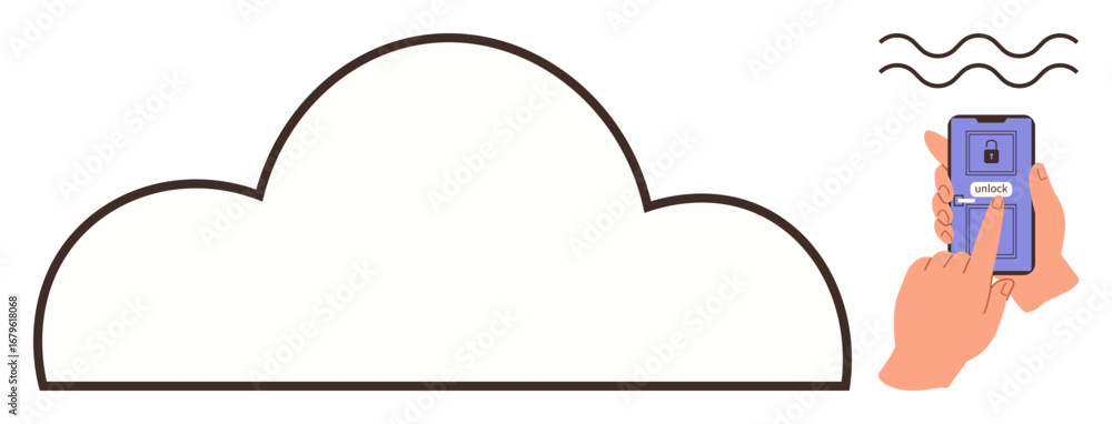 Poster mobile user unlocking secure cloud storage through authentication screen on smartphone. ideal for cy