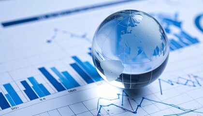 crystal globe reflecting economic trends and geographical insights on a chart