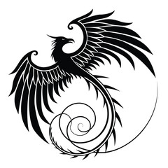 Phoenix wings glowing in spiral storm silhouette