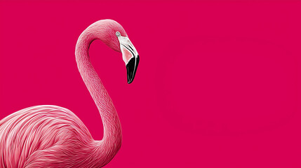 Fototapeta premium Pink flamingo on a vibrant magenta background with copy space.