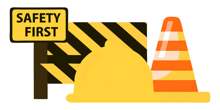 safety first sign engineer helmet safety isolated on white background, png, ai generated.