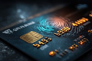 Close-up of a credit card with a fingerprint sensor