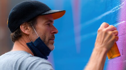 A street artist creating a vibrant graffiti mural celebrating urban culture on a city wall