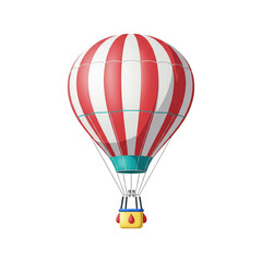 Obraz premium An elegant red-and-white striped balloon floats on a white background with a yellow basket, on a transparent background, png.