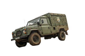 Green military truck with a muddy exterior OM AI generated by PNG military, transportation, car, day, truck, automobile, automotive, vehicle, dirty, equipment, green, outdoors, road, exterior, army, a