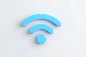 Fototapeta premium 3D rendered Wi-Fi icon in soft blue on white background. Minimal wireless internet signal symbol for modern apps, UI/UX, connectivity, digital technology and global network.