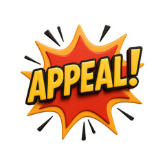 Bold yellow appeal word in a comic style burst isolated on transparent background