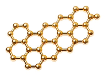 golden molecular structure representation isolated on white background, png, ai generated.