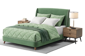 Green modern cosy bedding furniture cutout on AI generated by PNG