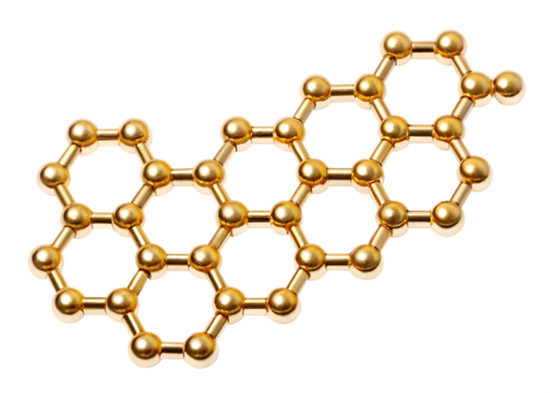 golden molecular structure representation isolated on white background, png, ai generated.