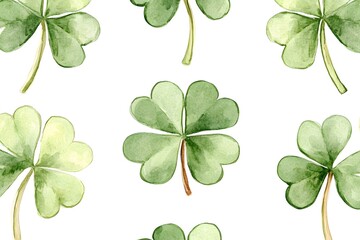 Watercolor Green Clover Leaf Pattern Seamless Repeat