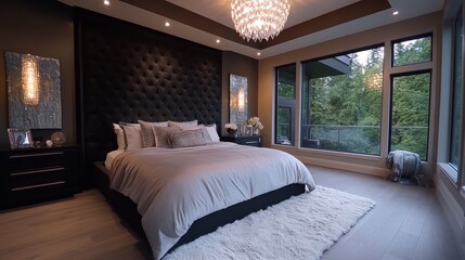 Luxury bedroom.  king-size bed.  Designer furniture