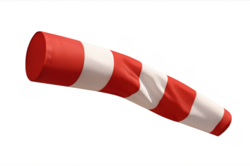 Red and white windsock inflated by wind on transparent background