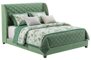 Green modern cosy bedding furniture cutout on AI generated by PNG