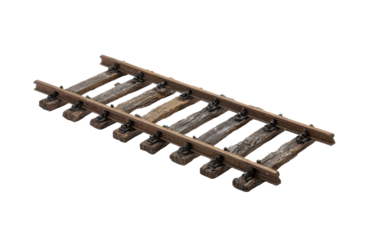 Damaged Railway Track Section on Transparent Background