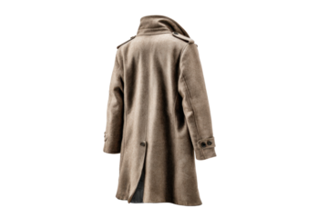 Brown British Wool Overcoat Back View on Transparent Background