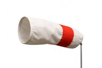 Windsock is inflated by wind on transparent background