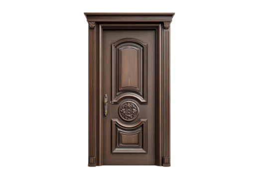Ornate Bronze Wooden Door on Transparent Background