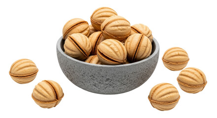 Isolated Bowl of Walnut Shaped Cookies