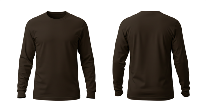 Blank Brown Long-Sleeve T-Shirt Mockup, Front and Back View, Casual Apparel Template, Transparent Background