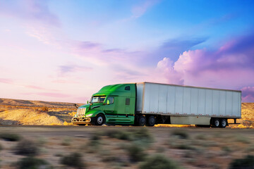  Truck on Highway, Trucking, transpiration concept, USA	