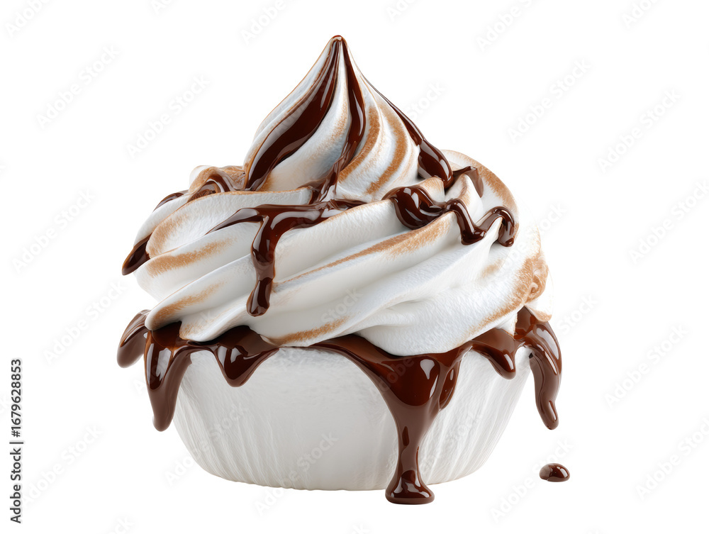 Poster captivating swirl of vanilla soft serve with decadent chocolate cascade on a pure backdrop