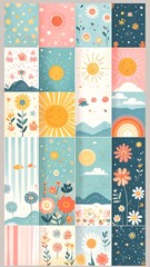 Cute floral and sun graphic design collection