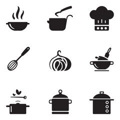 Set Cooking and kitchen icon collection. Vector black silhouette. with white background