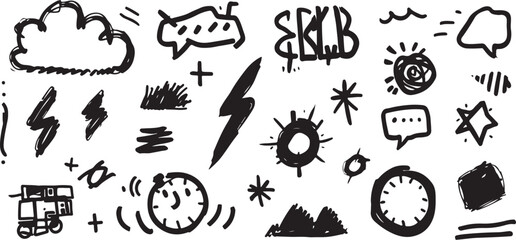 Hand Drawn Doodle Elements Set Vector Illustration for Creative Projects and Design Resources a Unique Artistic Touch