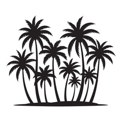 Set Palm trees black silhouettes. Vector black silhouette. with white background