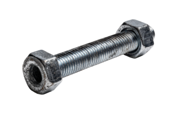 Threaded Bolt with Nuts on Transparent Background