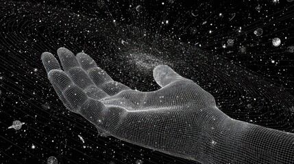 Digital hand reaching into space