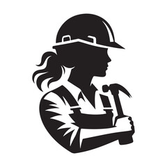 construction worker vector silhouette clip art logo design illustration. construction tools with worker icon set collections